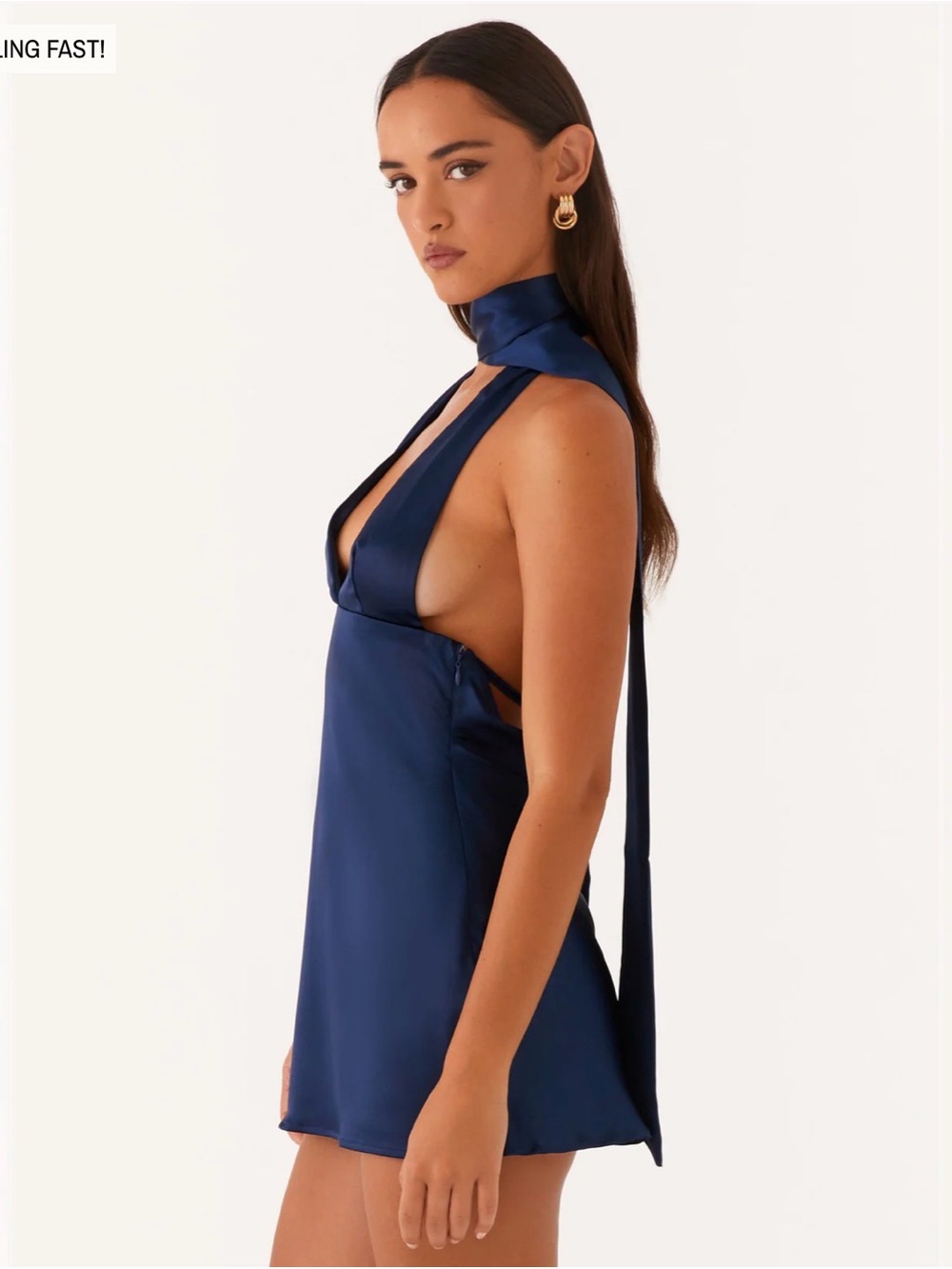 Navy Alicia Satin Halter Mini Dress - Picture 3 of 7